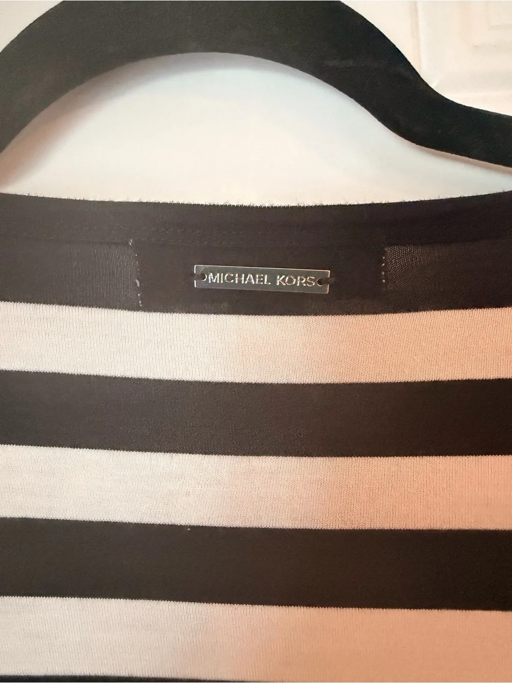Michael Kors Black & White Striped Long-Sleeve Dress